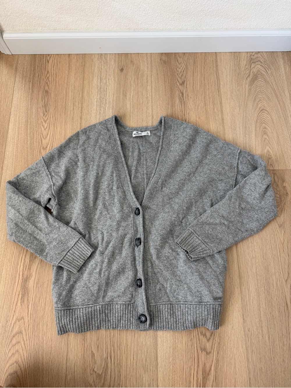 Grey V-Neck Button Front Women's Cardigan Sweater